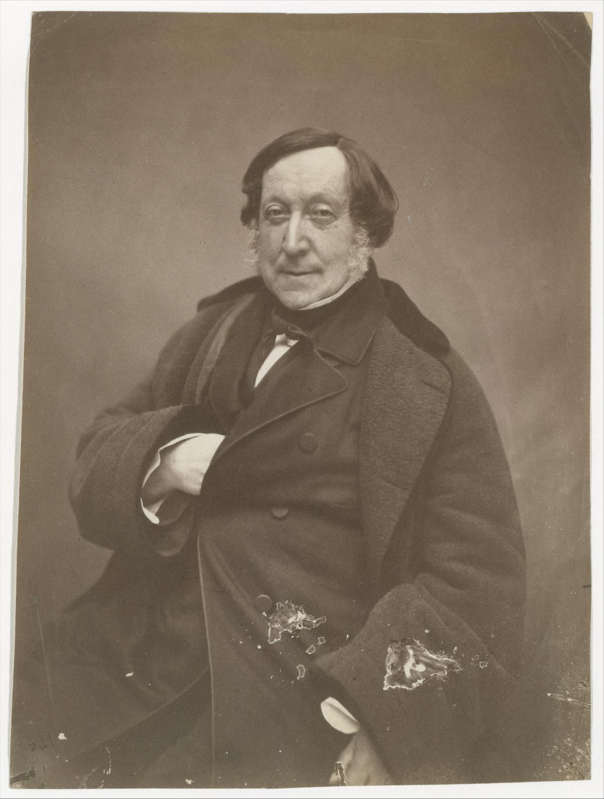 A portrait of the Italian composer Gioachino Antonio Rossini in March 1856, by Nadar. The Metropolitan Museum of Art, New York City. (Public Domain)