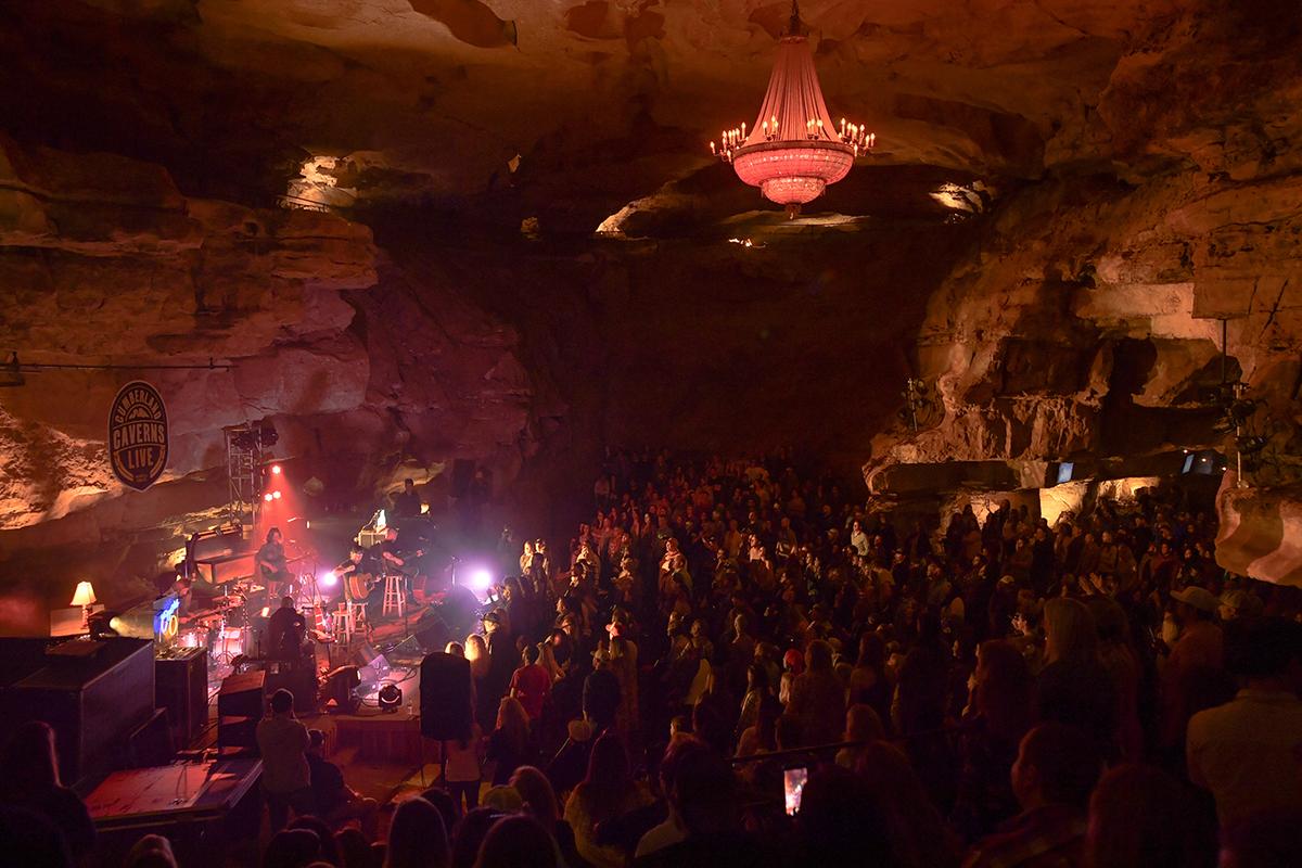 The Volcano Room at Cumberland Caverns in McMinnville, Tennessee, features a 1,500-pound chandelier. (Jason Kempin/Getty Images)