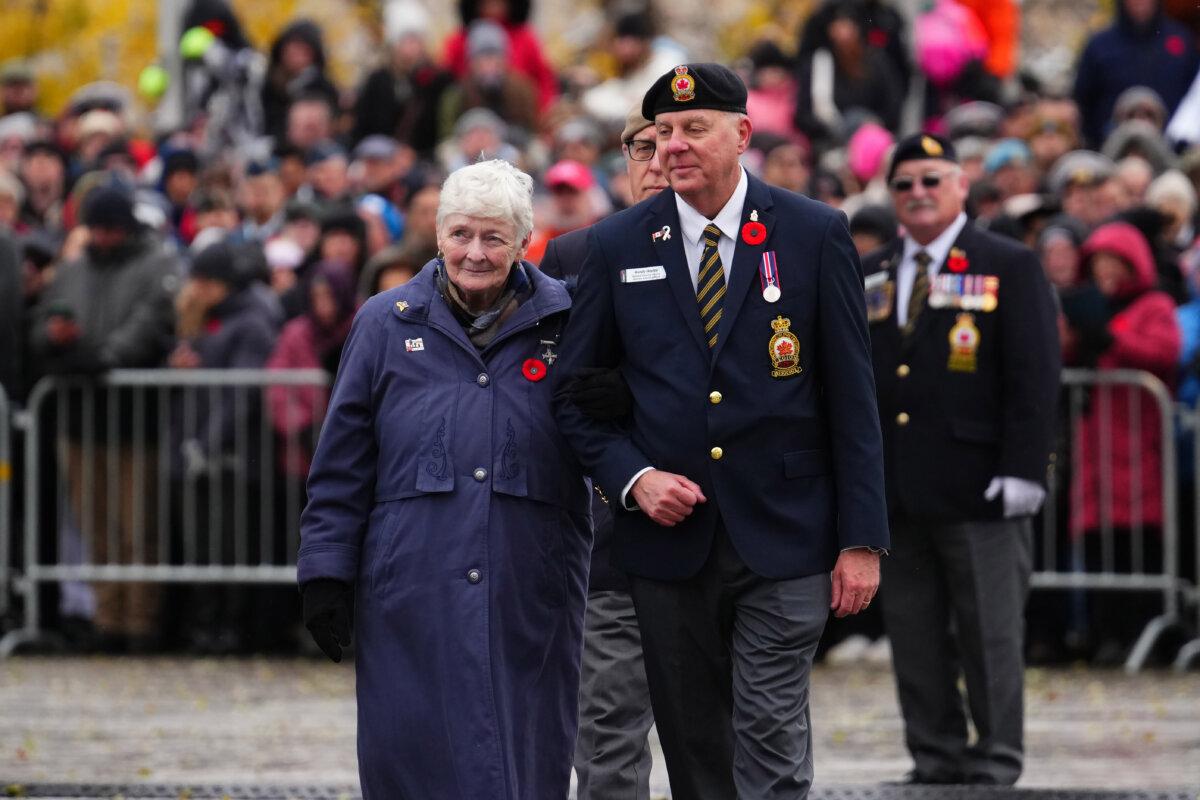 National Silver Cross Mother, Nancy Payne, of Lansdowne, Ont., arrives for a Remembrance Day ceremony in Ottawa on Nov. 11, 2025. (The Canadian Press/Sean Kilpatrick)