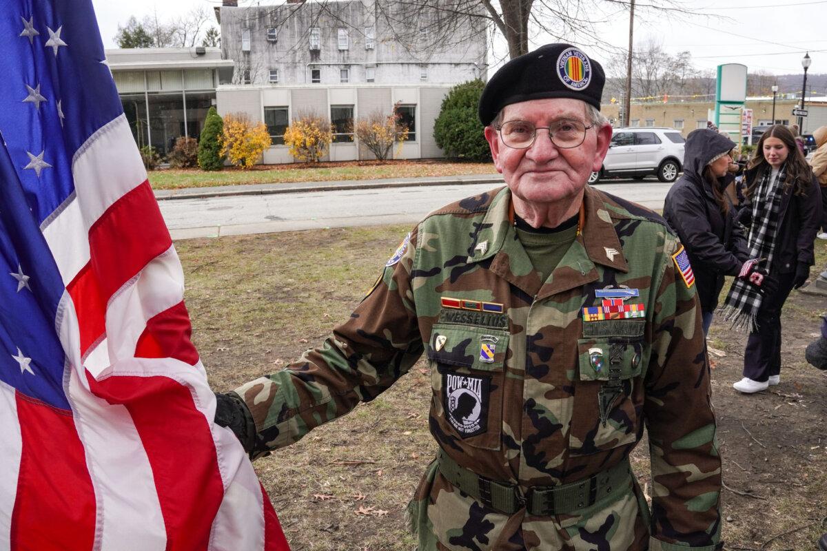 Vietnam veteran Wilbur Wesselius at the Port Jervis Veterans Day Ceremony in Port Jervis, N.Y., on Nov. 11, 2025. (Oliver Mantyk/The Epoch Times)