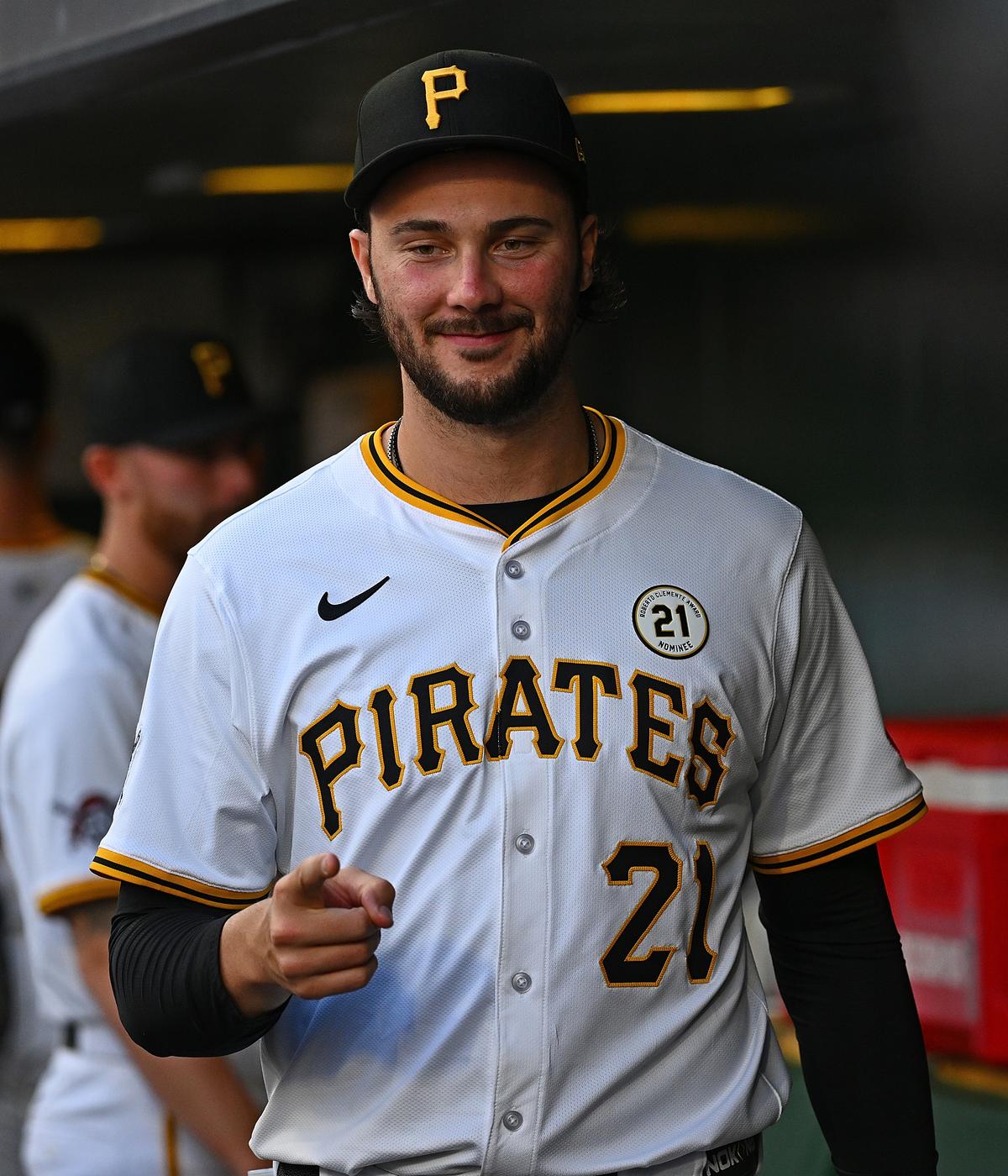 Paul Skenes of the Pittsburgh Pirates smiles as he looks on from the dugout in the first inning against the Chicago Cubs at PNC Park in Pittsburgh, Pa., on Sept. 15, 2025. (Justin Berl/Getty Images)