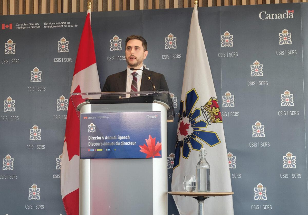 Canadian Security Intelligence Service (CSIS) Director Dan Rogers speaks at the National Arts Centre in Ottawa on Nov. 13, 2025. (Matthew Horwood/The Epoch Times)