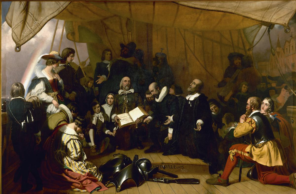 "Embarkation of the Pilgrims," 1843, by Robert W. Weir. Oil on canvas. Architect of the Capitol. (Public Domain)