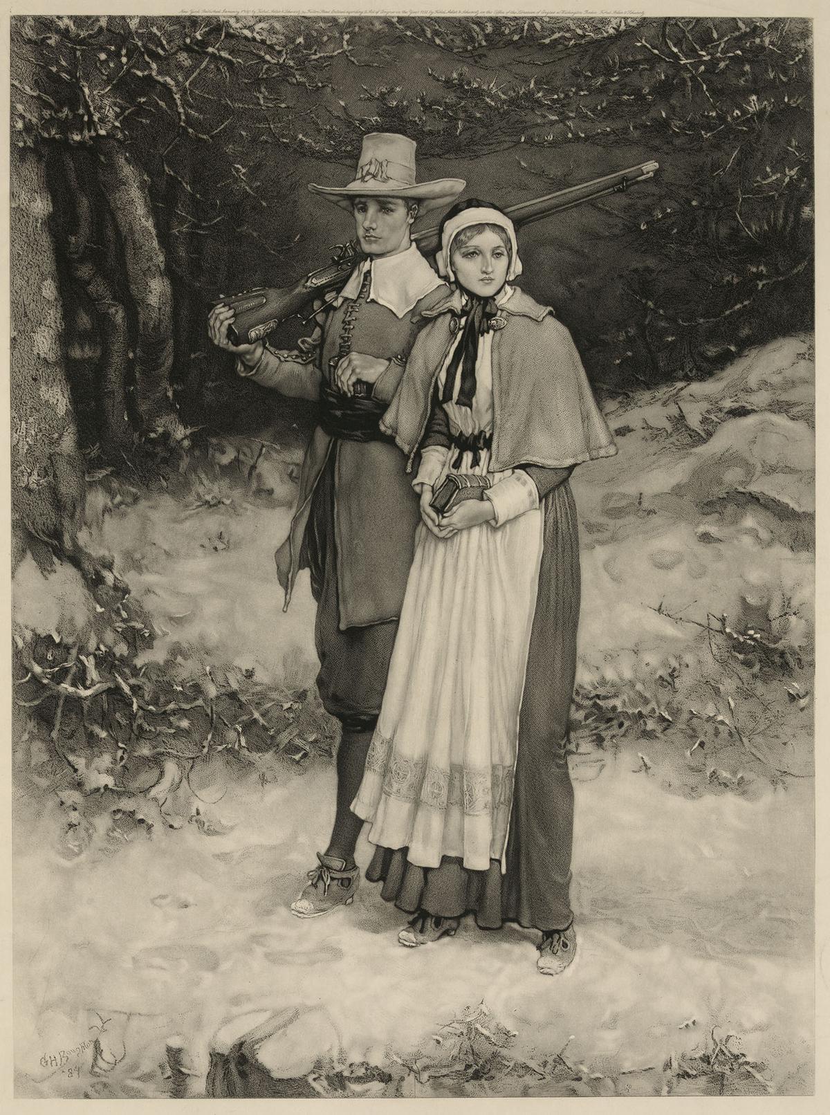 “Puritans Going to Church,” 1884, by George Henry Boughton, is regarded to be a portrait of John and Priscilla Alden. Library of Congress. (Public Domain)