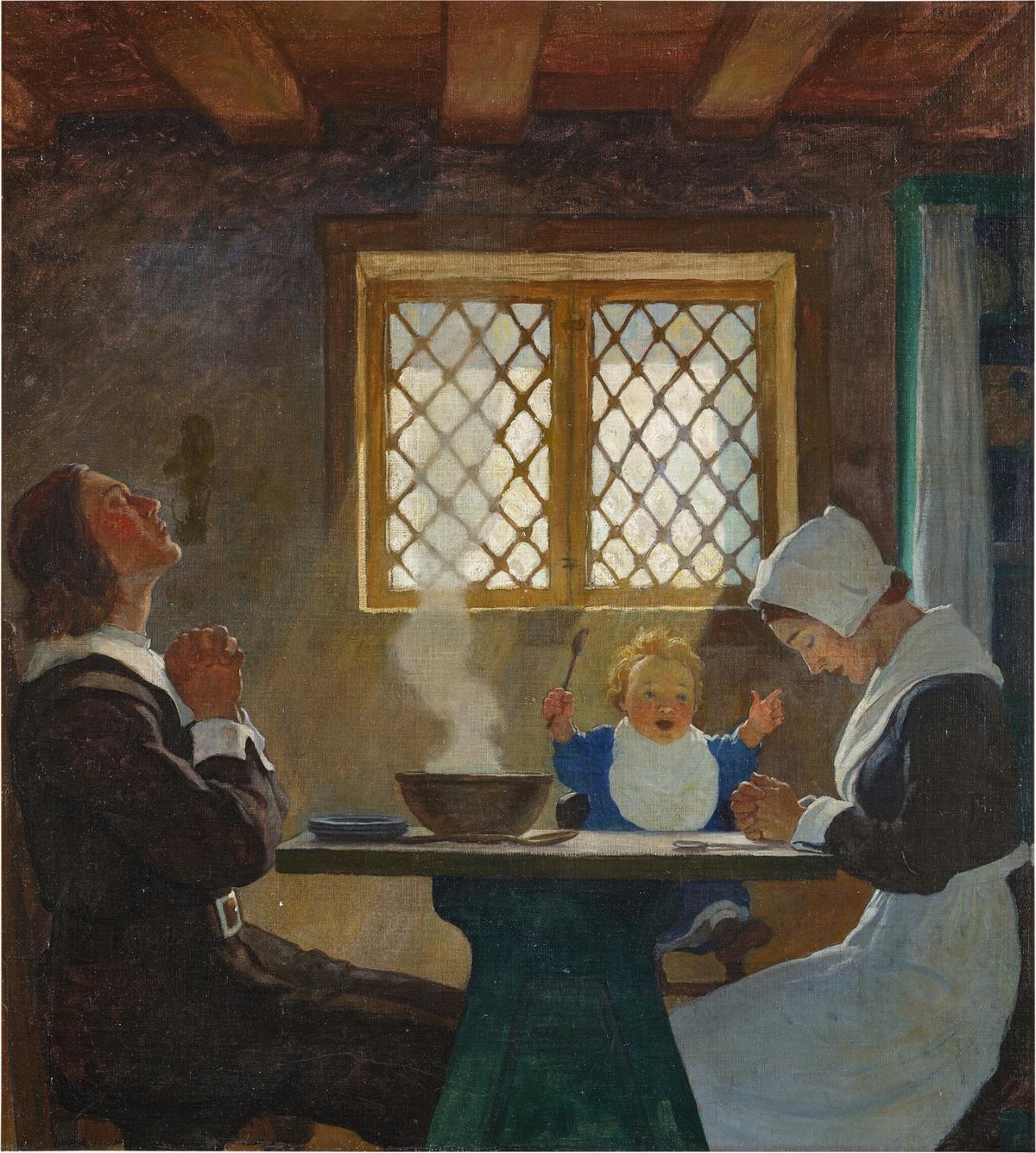 "Thanksgiving Day," circa 1921, by N.C. Wyeth. Oil on canvas. Private collection. (Public Domain)