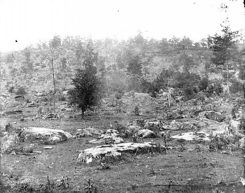 The western slope of Little Round Top, photographed by Timothy H. O'Sullivan in 1863. Library of Congress. (Public Domain)