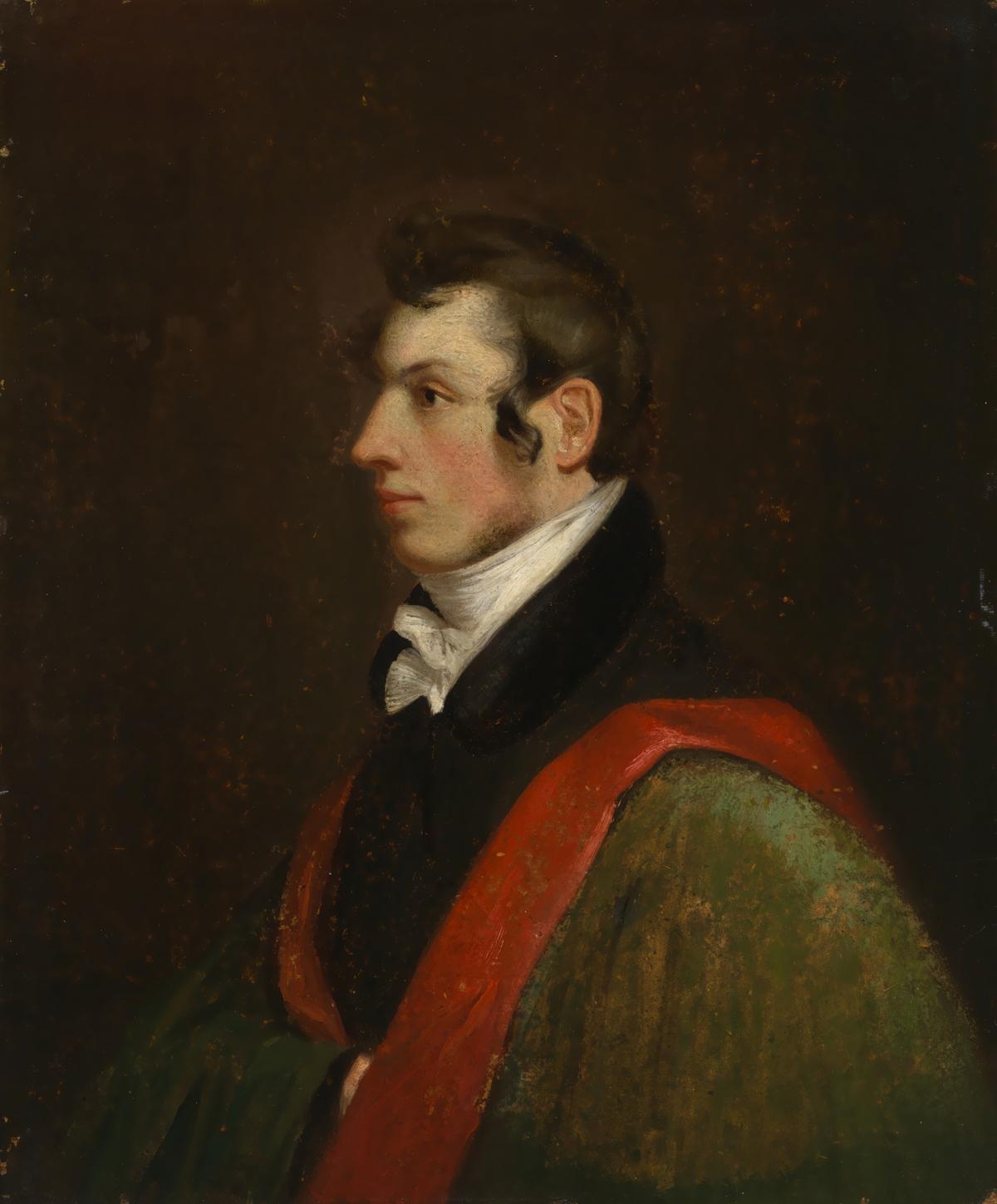 A self-portrait by Samuel F.B. Morse, 1812. Oil on millboard; 10 3/4 inches by 8 7/8 inches. National Portrait Gallery, Smithsonian Institution. (Public Domain)