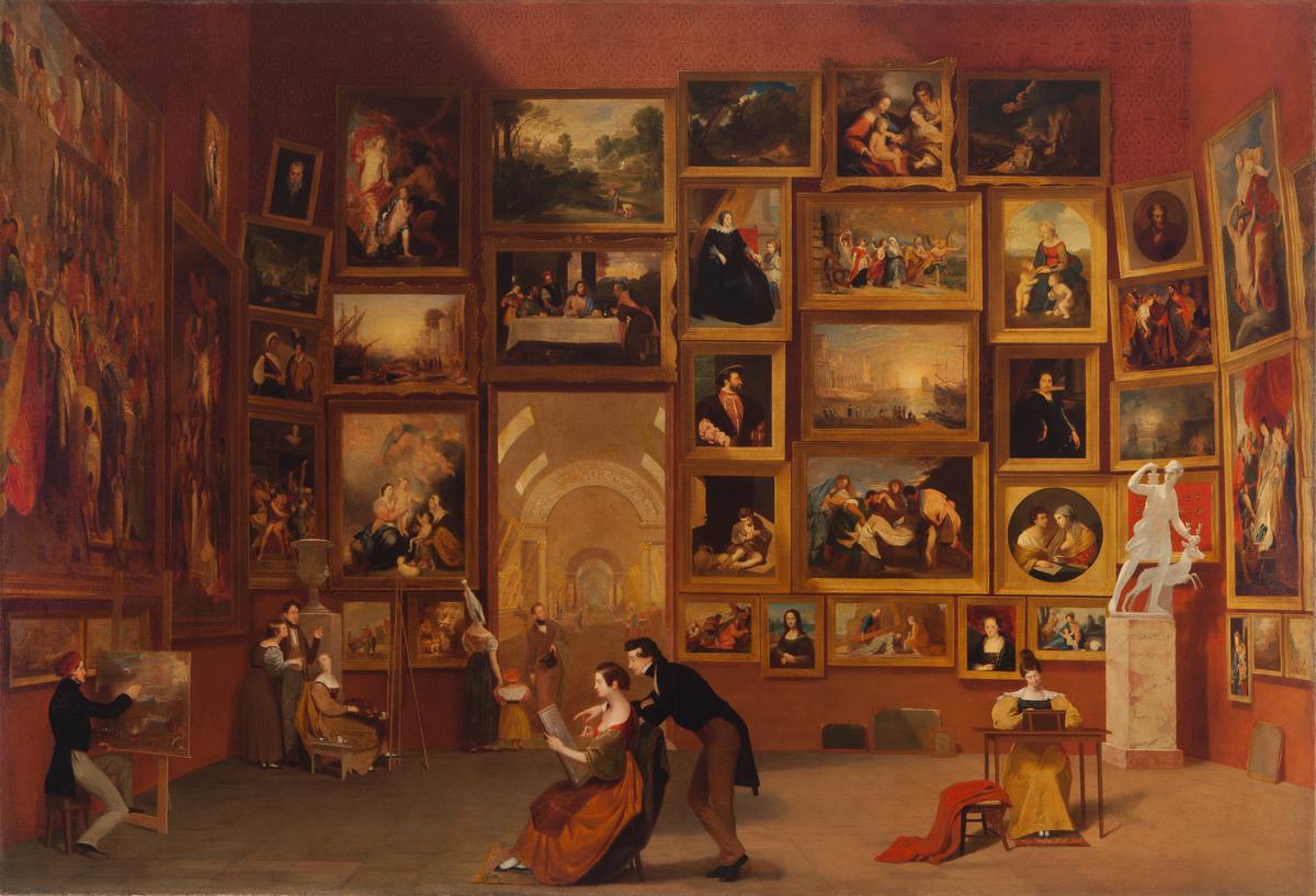"Gallery of the Louvre," 1831–1833, by Samuel F. B. Morse. Oil on canvas; 73 3/4 inches by 108 inches. Terra Foundation for American Art, Chicago. (Public Domain)