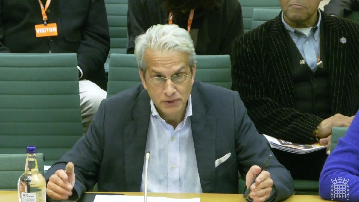 Former BBC editorial adviser Michael Prescott appears before the Culture, Media, and Sport Committee to discuss the work of the BBC at the House of Commons in London on Nov. 24, 2025. (House of Commons/UK Parliament/PA Wire)