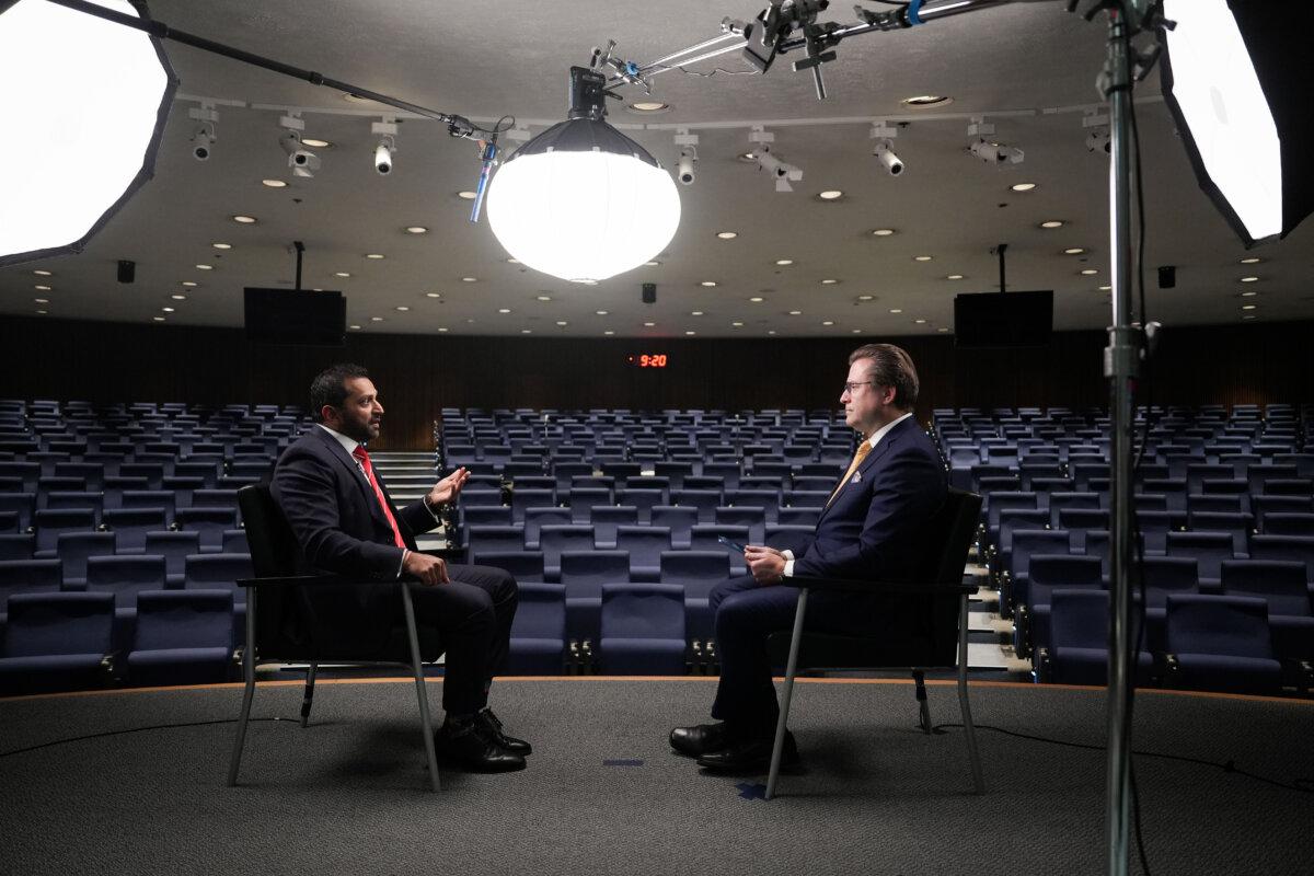 FBI director Kash Patel and Jan Jekielek, Epoch Times senior editor and host of American Thought Leaders, in Washington, on Nov. 26, 2025. (Samira Bouaou/The Epoch Times)
