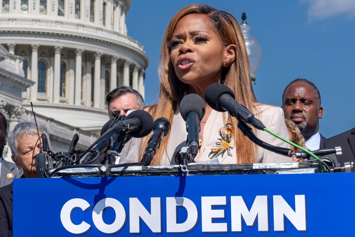 Rep. Sheila Cherfilus-McCormick (D-Fla.) speaks at a news conference in Washington, on Sept. 20, 2024. (J. Scott Applewhite/ AP Photo)