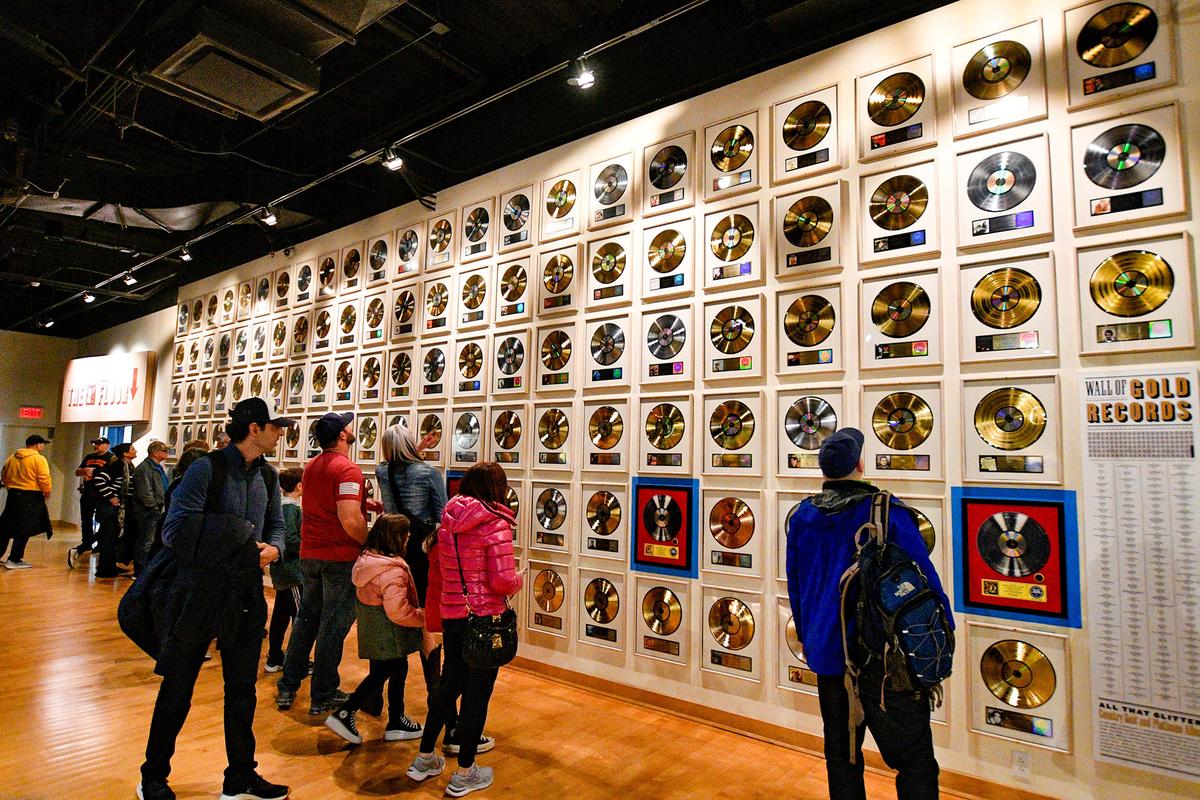 Exhibits in the Country Music Hall of Fame include historic records from famous artists. (Ronaldo_Silva/Shutterstock)