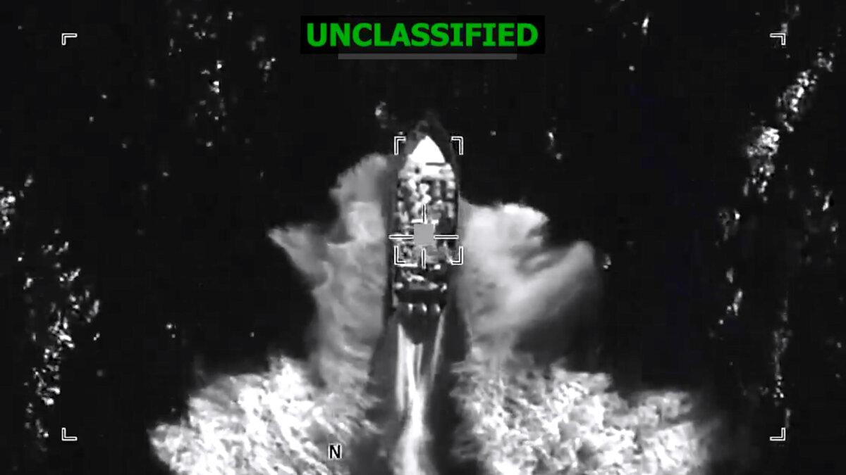 An image of an airstrike on an alleged drug boat in international waters in the Eastern Pacific. (U.S. Southern Command)