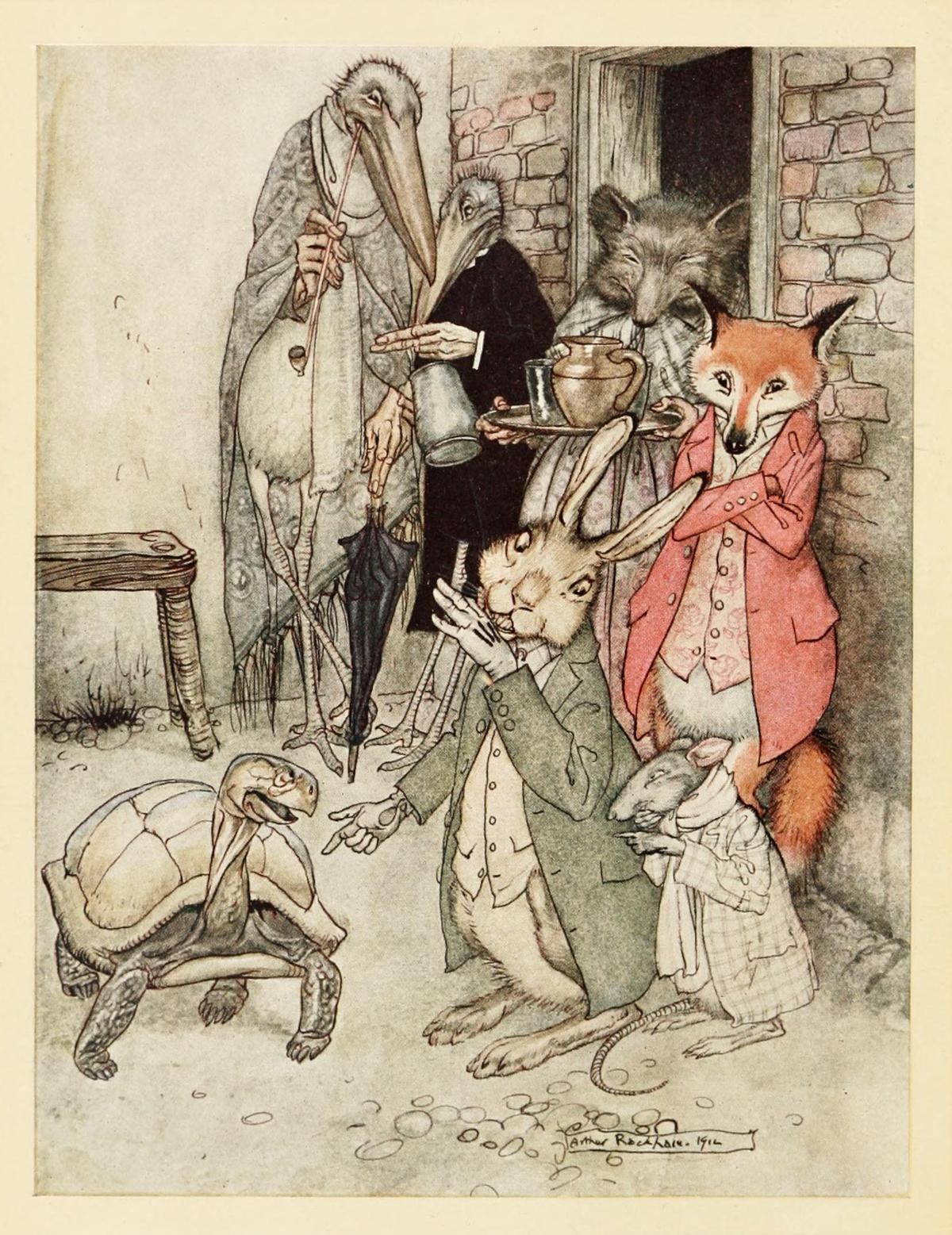 "The Hare and the Tortoise" by Arthur Rackham, published in "Aesop's Fables" by Ballantyne & Co. in 1912. (Public domain)