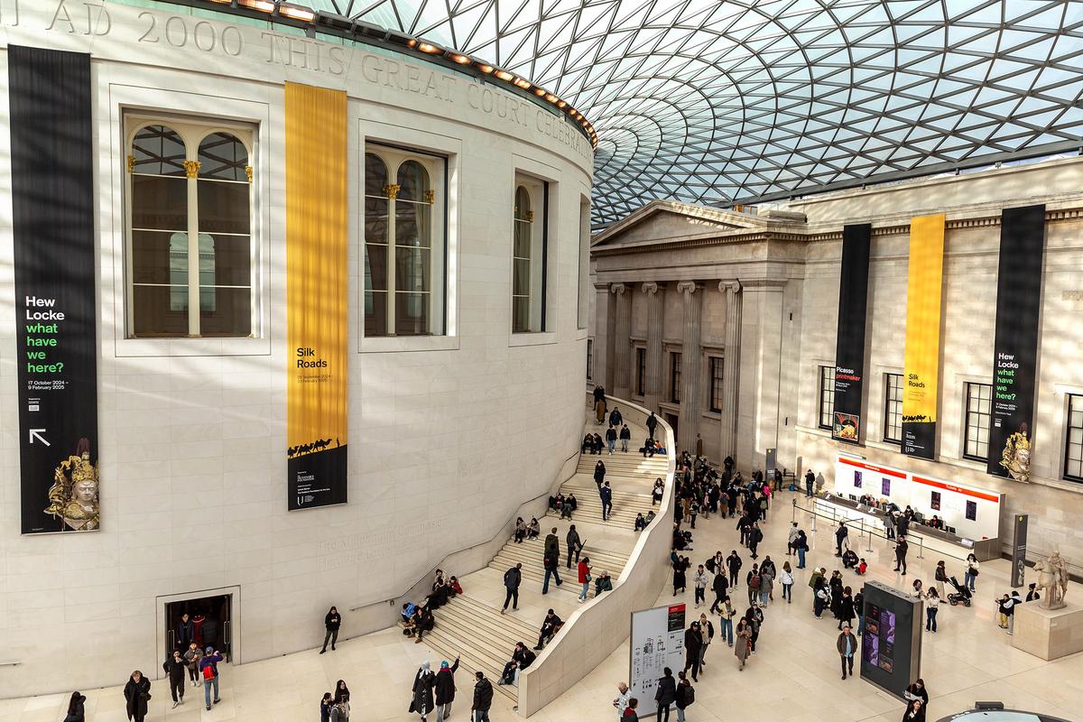 The British Museum's Queen Elizabeth II Great Court opened in 2000 as the largest public square in Europe. Its glass-and-steel atrium contains more than 3,000 unique, custom-shaped glass panels. (Sergii Figurnyi/Shutterstock)