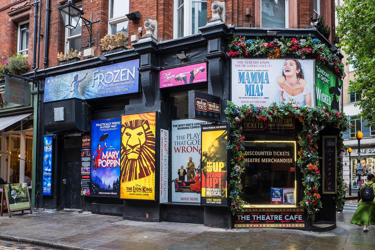 Ticket offices in London's West End provide access to theater performances. There are about 40 theaters in the area. (Cloudy Design/Shutterstock)