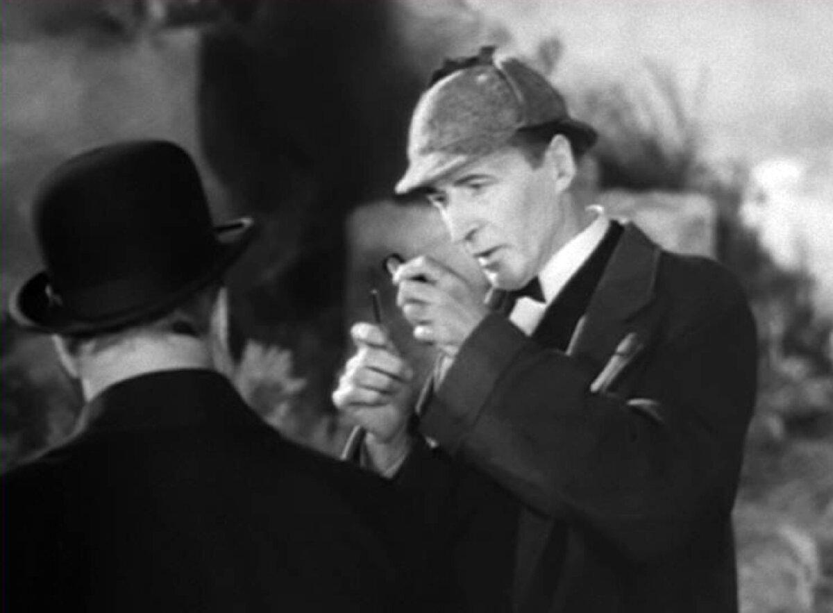Sherlock Holmes (Arthur Wontner) employs good old-fashioned detective work, in “Sherlock Holmes' Fatal Hour.” (GJW+)
