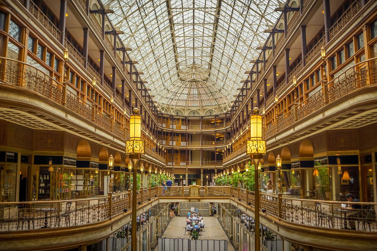 The Arcade, a Victorian-era shopping mall in Cleveland, Ohio, is one example of how beauty in architecture lifts up the human spirit. (artaxerxes_photo/Shutterstock)