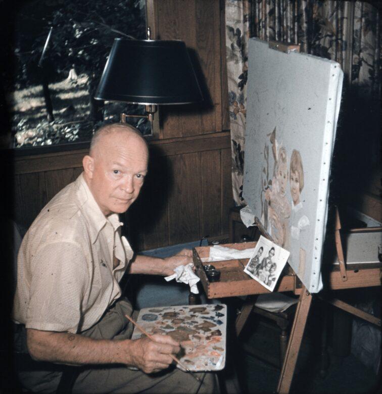 President Dwight D. Eisenhower turned to painting when he wanted to relax or focus his mind, even while serving in the White House. (Dwight D. Eisenhower Presidential Library, Museum & Boyhood Home/NARA)