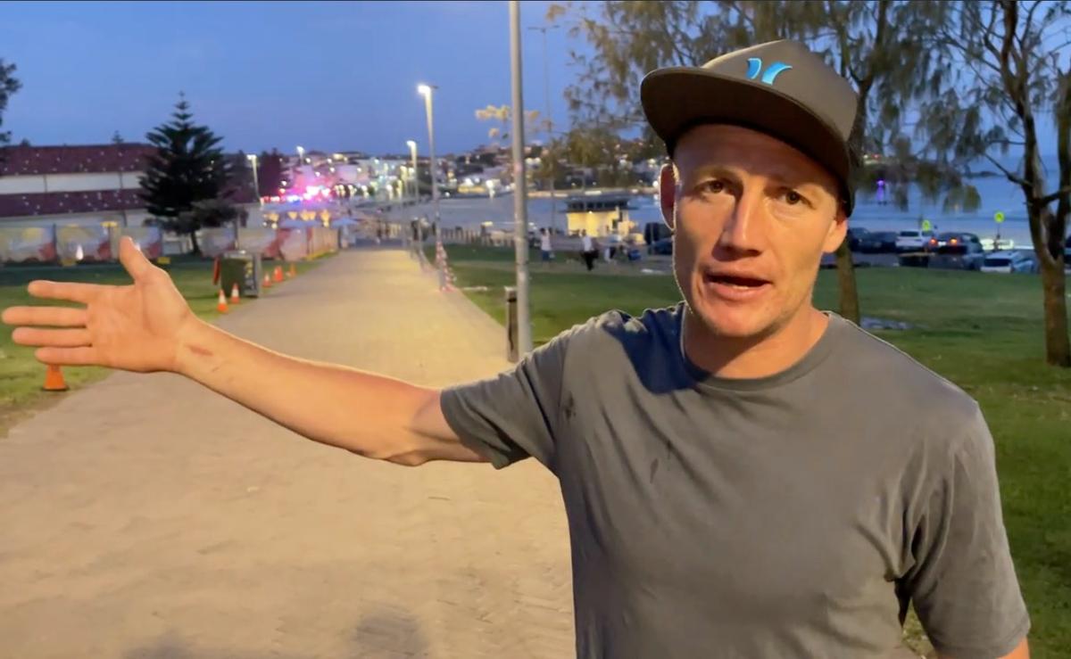 Witness Todd Mahon speaks to The Epoch Times after two gunmen opened fire on a Hanukkah celebration at Bondi Beach in Sydney, Australia, on Dec. 14, 2025. (The Epoch Times)