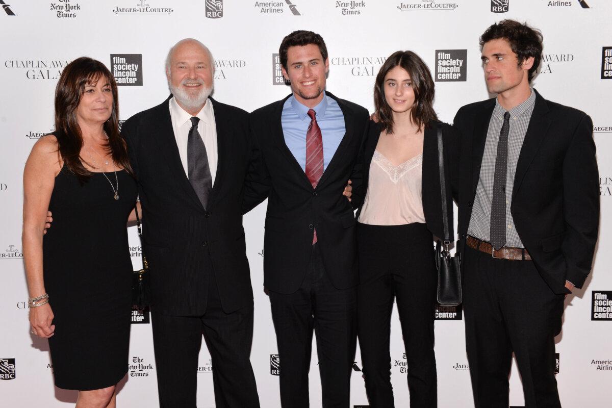 Honoree Rob Reiner (2nd L), poses with his wife Michele (L) and children Jake (C), Romy, and Nick (R) at the 41st annual Chaplin Award Gala at Avery Fisher Hall in New York on April 28, 2014. (Evan Agostini/Invision/AP)