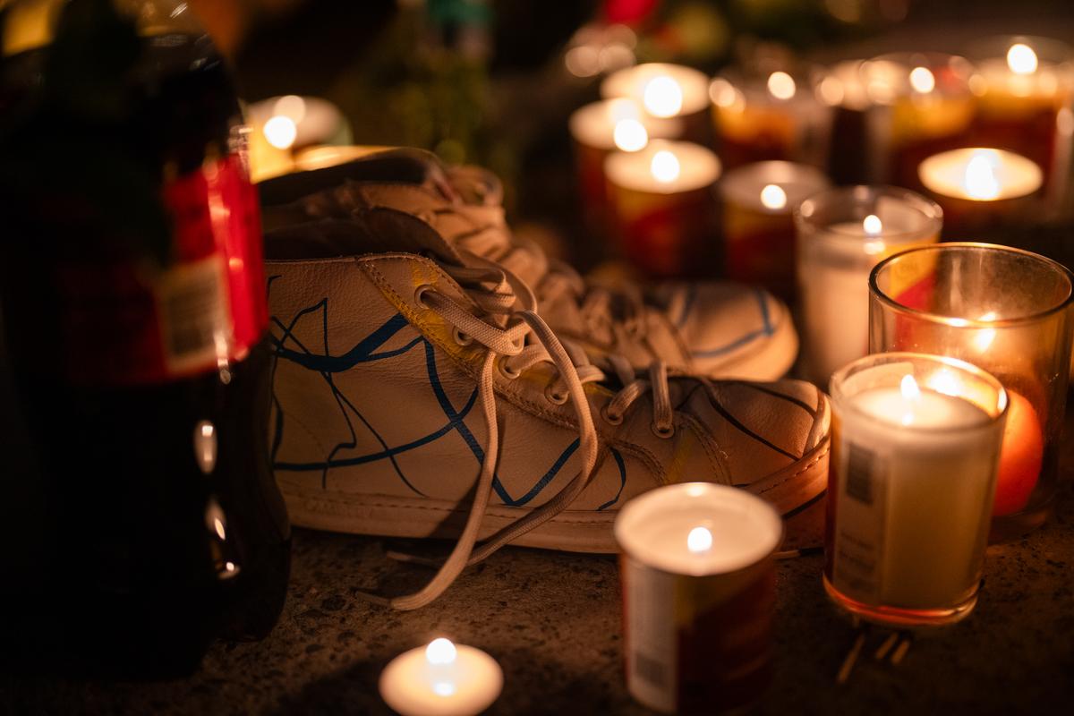 The shoes of shooting victim, 10-year-old Matilda, are placed by family members at a candlelight vigil at Bondi Pavilion at Bondi Beach in Sydney, Australia on Dec. 16, 2025. (Audrey Richardson/Getty Images)