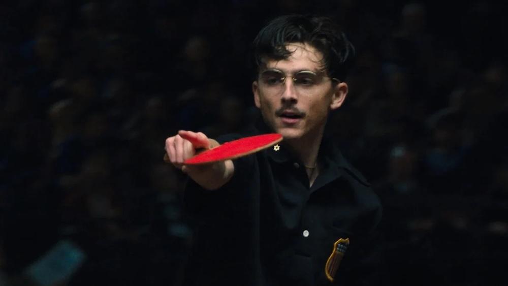 Marty Mauser (Timothée Chalamet) being a sore ping pong loser in "Marty Supreme." (A24)