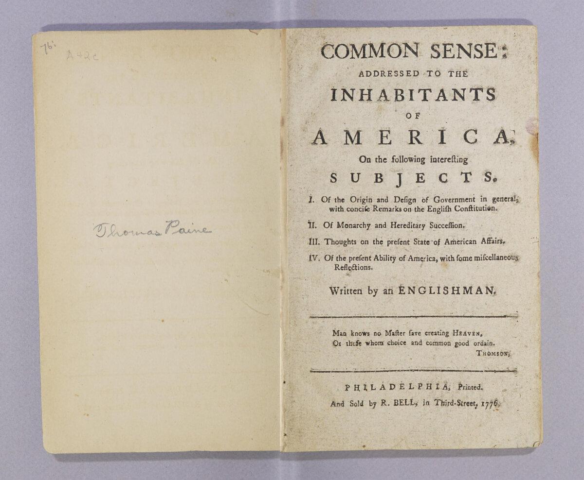 Frontispiece of "Common Sense: Addressed to the Inhabitants of America," 1776, by Thomas Paine. Internet Archive. (Public Domain)