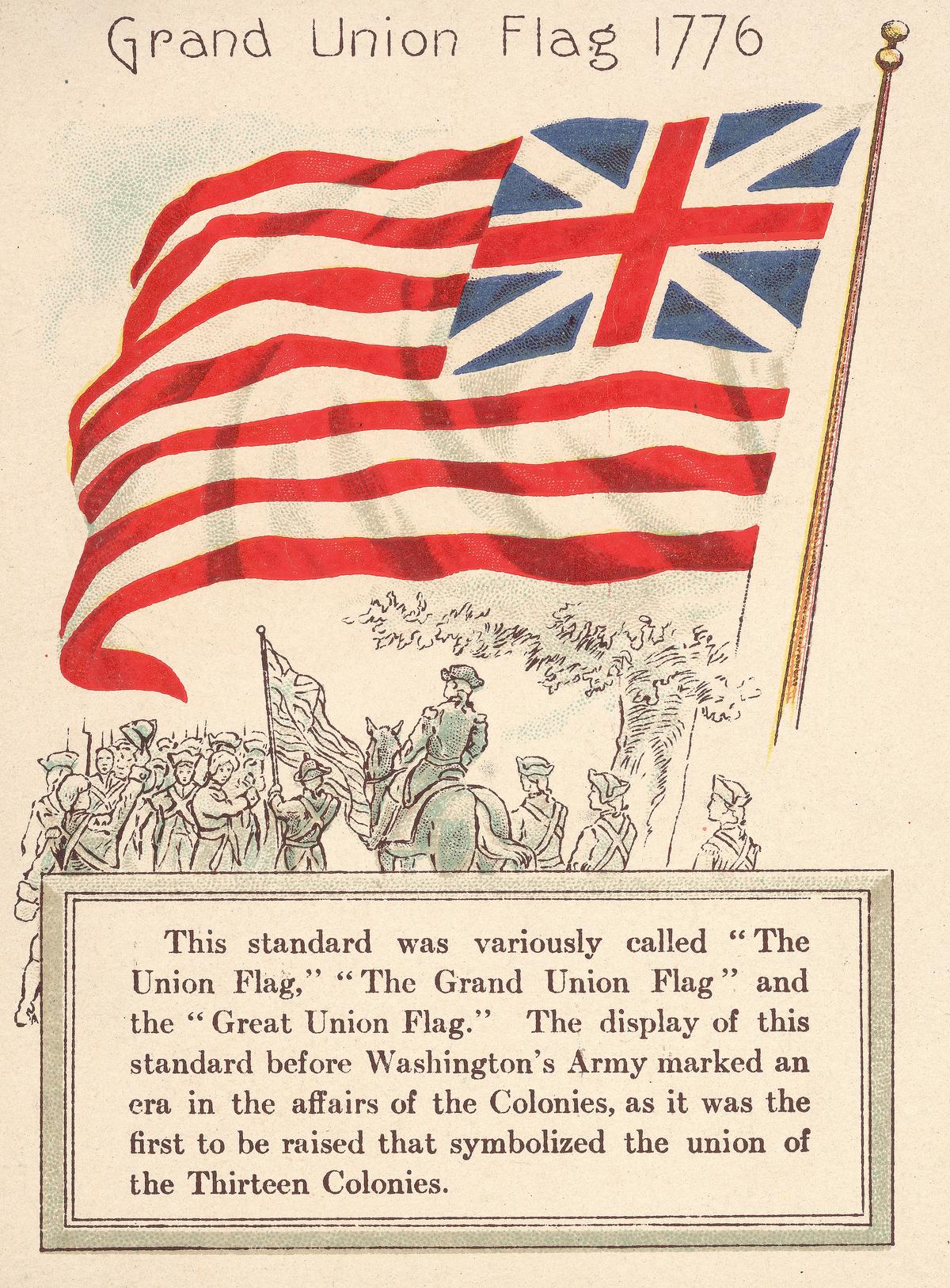 Illustration of the Grand Union Flag of 1776 from a 1912 promotional pamphlet. (Kean Collection/Getty Images)