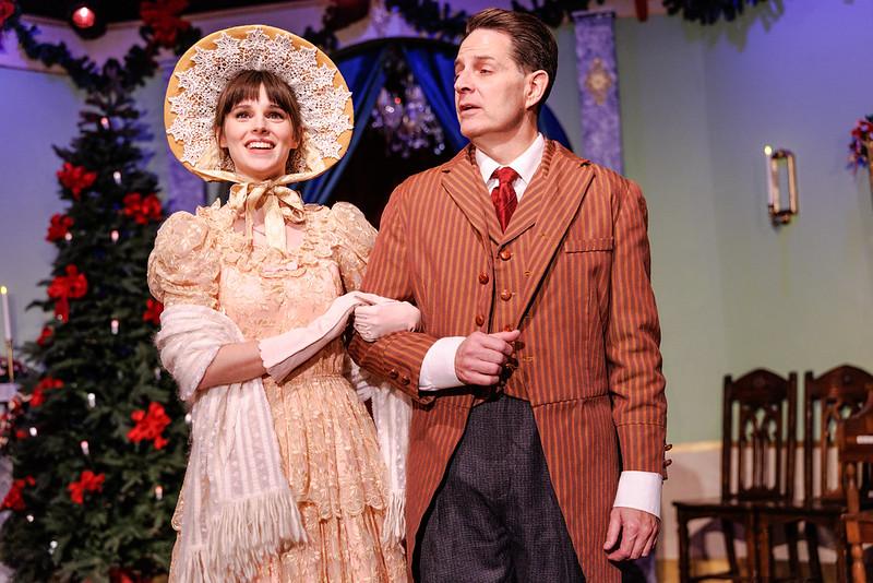 Ruby Adams (Sophia Vitello) and Col. Adams (Mark Mendelsohn), in "Sherlock Holmes and the Christmas Clowns." (Steven Townsend, Distant Era)