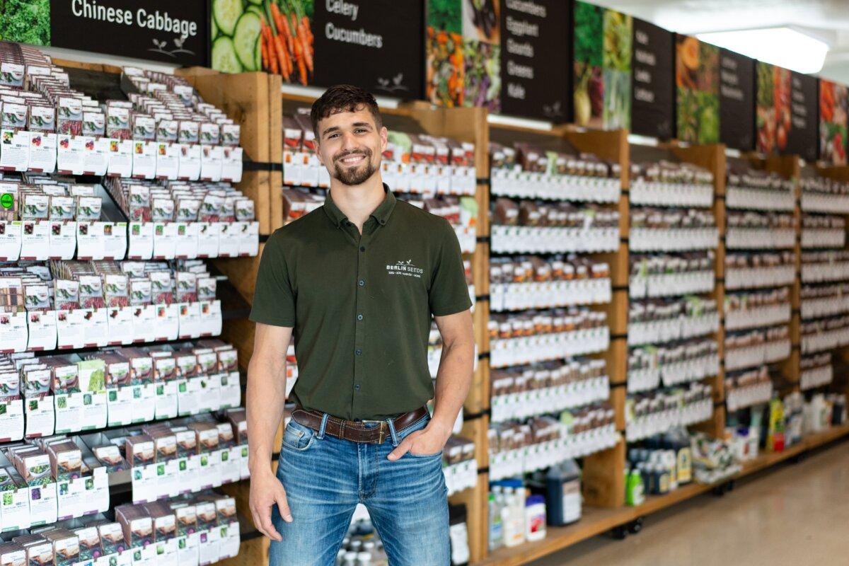 Brenton Wengerd, general manager of Berlin Seeds in Berlin, Ohio, on May 27, 2025. (Samira Bouaou/The Epoch Times)