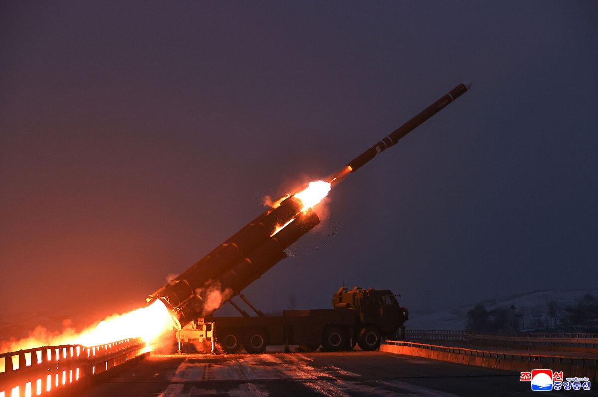 This photo provided by the North Korean regime shows what it says is a test of a long-range strategic cruise missile on Dec. 28, 2025. (Korean Central News Agency/Korea News Service via AP)