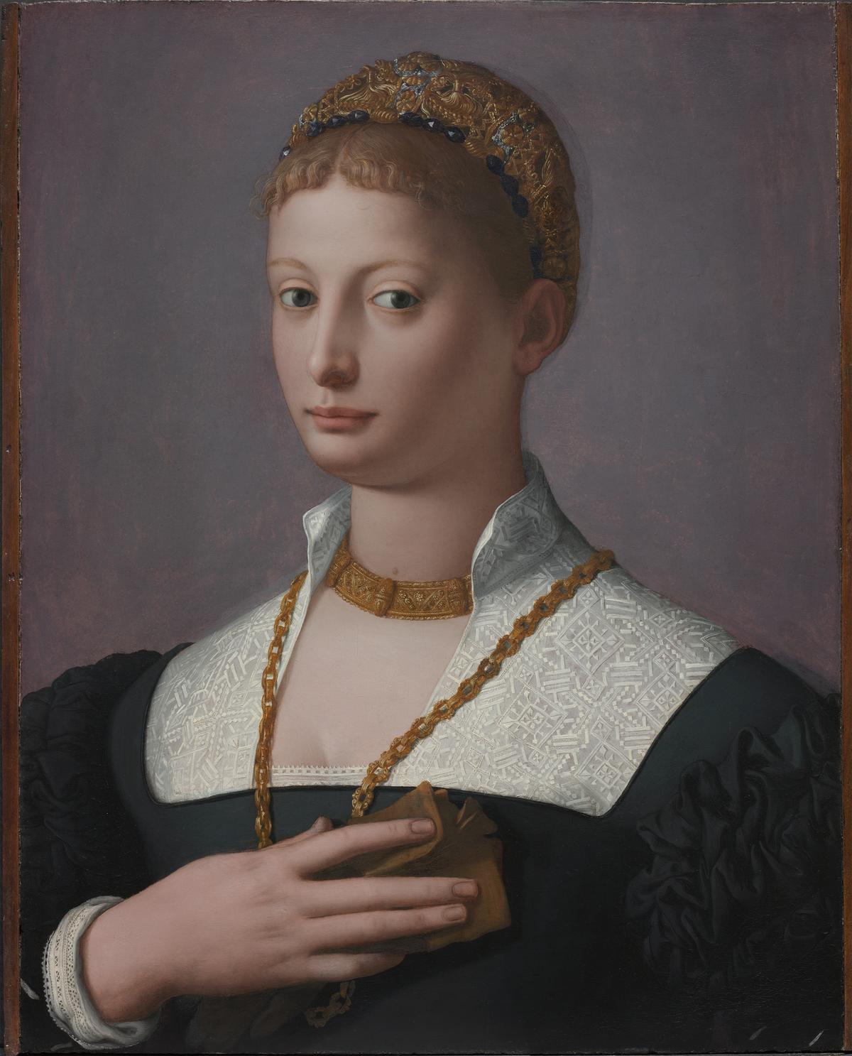 "Portrait of a Woman," circa 1555, by Agnolo Bronzino. Oil on wood; 23 5/8 inches by 19 3/16 inches. (Cleveland Museum of Art)