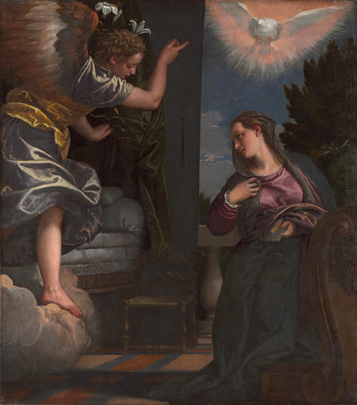 "The Annunciation," circa 1580, by Paolo Veronese and workshop. Oil on canvas; 59 1/16 inches by 52 1/2 inches. (Cleveland Museum of Art)