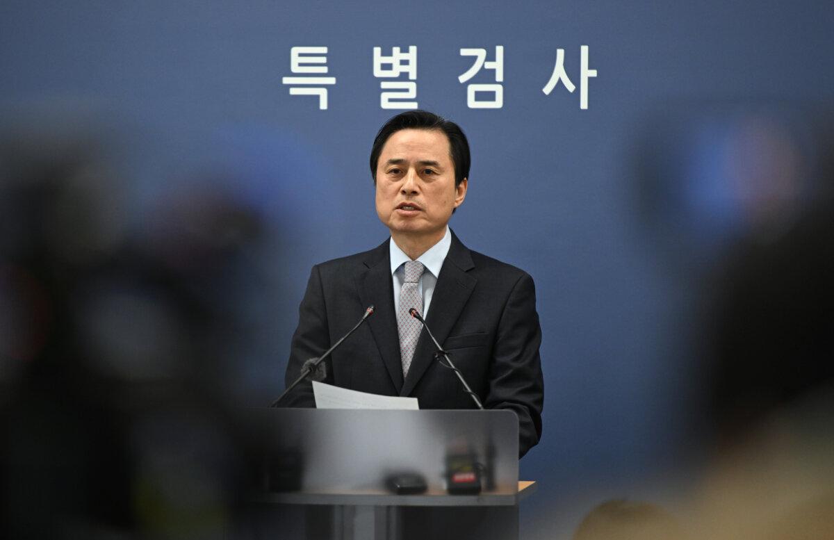 South Korean independent counsel Cho Eun-seok speaks as he announces the results of the investigation into insurrection charges related to former President Yoon Suk Yeol at the Seoul High Prosecutors' Office in Seoul, South Korea, on Dec. 15, 2025. (Jung Yeon-je/AP)