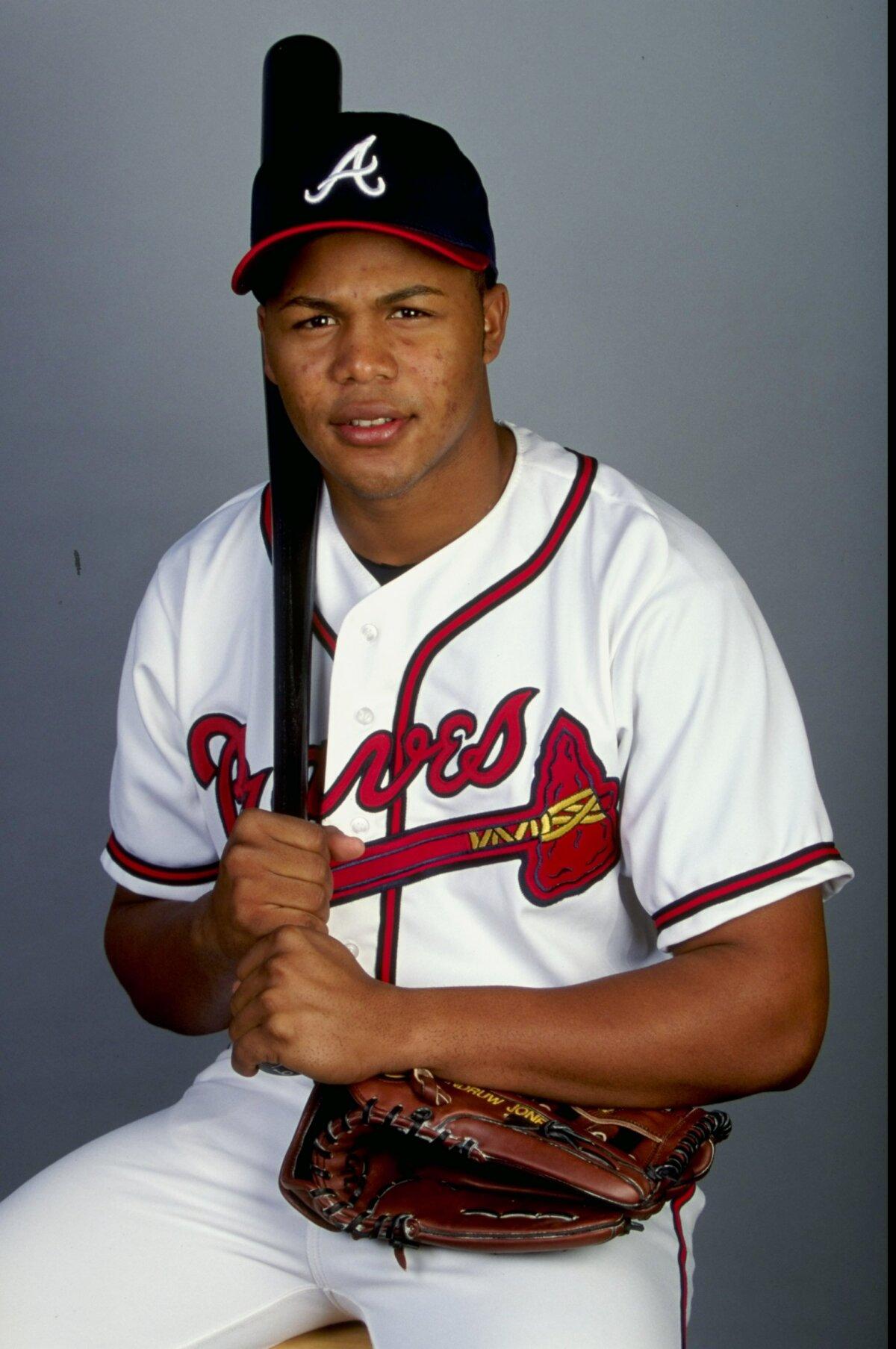 Outfielder Andruw Jones of the Atlanta Braves poses for a studio portrait on Photo Day during Spring Training at the Disney Wide World of Sports in Orlando, Fla., on Feb. 26, 1999. (Andy Lyons/Getty Images)
