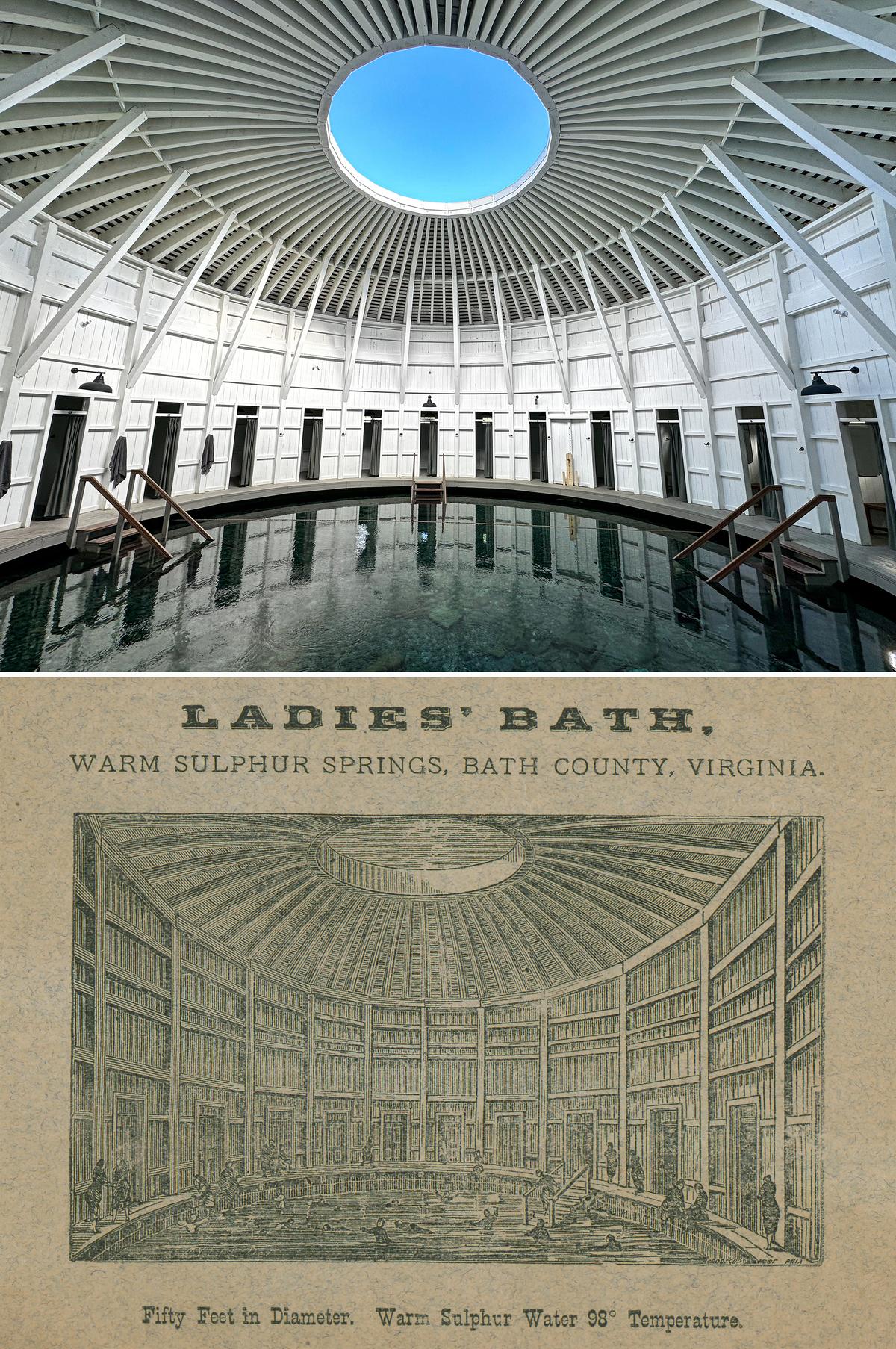 Originally the Ladies' Bath, the 22-sided structure was built in the mid-1870s and features a faceted roof with a central oculus. (Omni Hotels & Resorts)