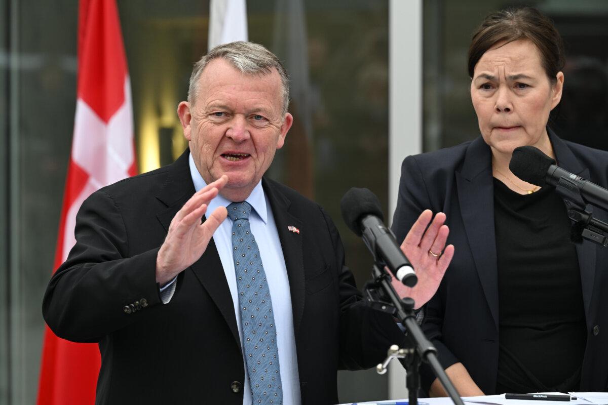 Danish Foreign Minister Lars Lokke Rasmussen and Greenlandic Foreign Minister Vivian Motzfeldt speak at a news conference at the Embassy of Denmark in Washington, on Jan. 14, 2026. (John McDonnell /AP Photo)