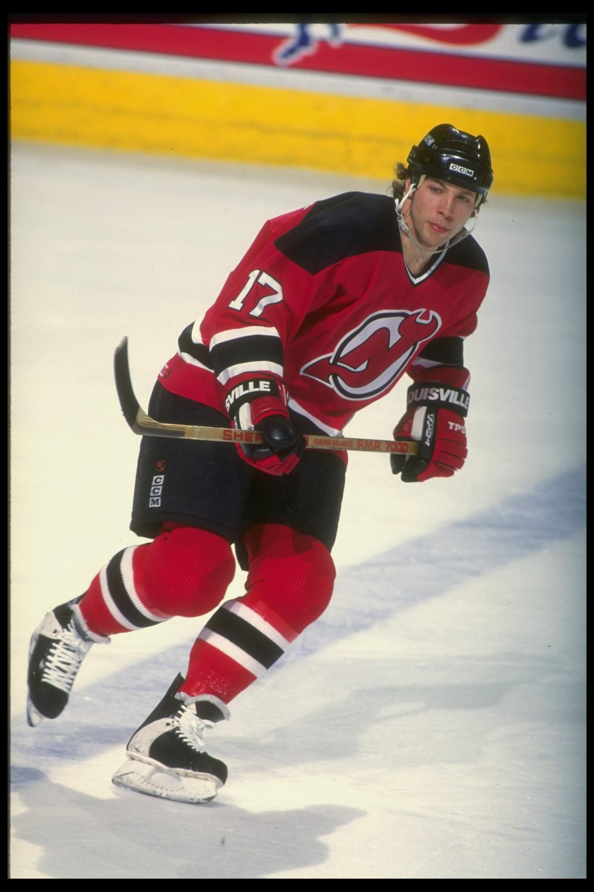 Tom Chorske of the New Jersey Devils skates during an NHL game against the Quebec Nordiques at the Quebec Coliseum in Quebec City, Quebec, on March 6, 1995. (Robert Laberge/Getty Images)