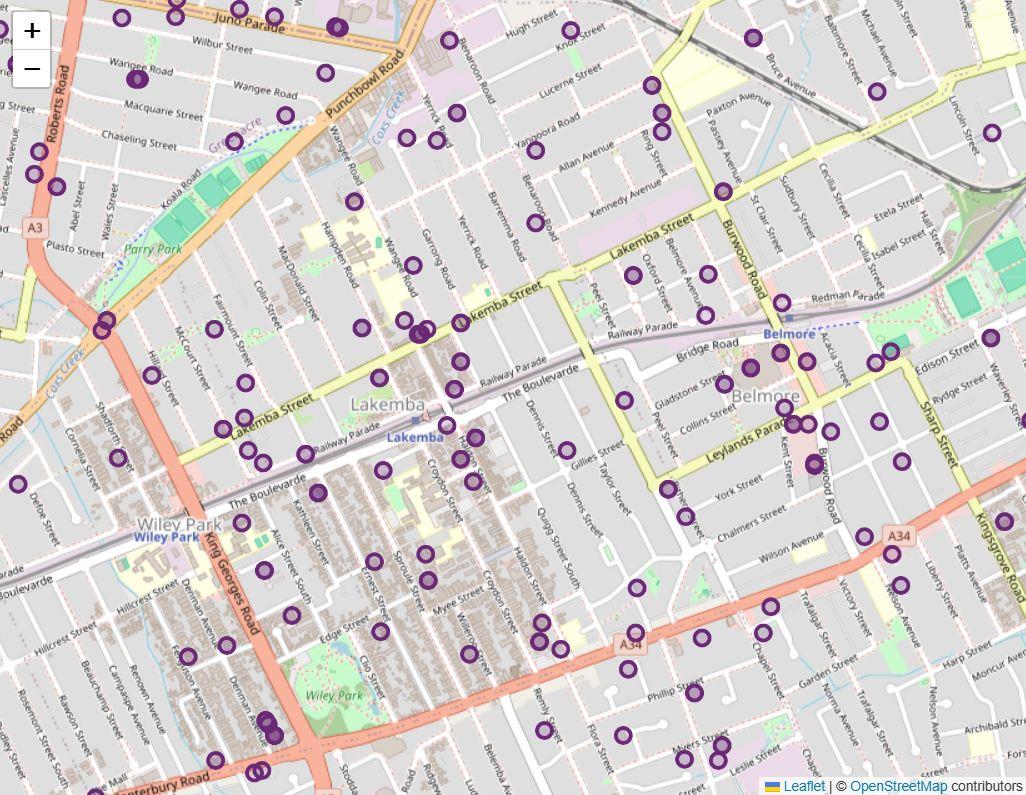 NDIS provider locations in Lakemba (postcode 2195), West Sydney, Australia. Image as of Mar. 16, 2026 (Courtesy of the NDIS Provider Finder)