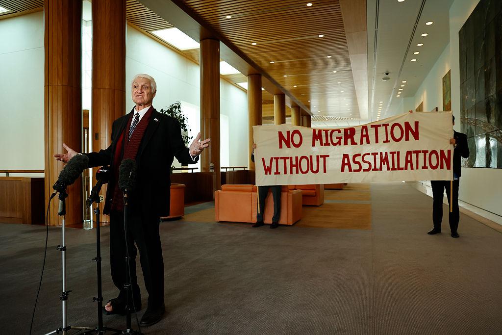 Member for Kennedy Bob Katter speaks to the media at Parliament House in Canberra, Australia on Jan. 20, 2026. (Hilary Wardhaugh/Getty Images)