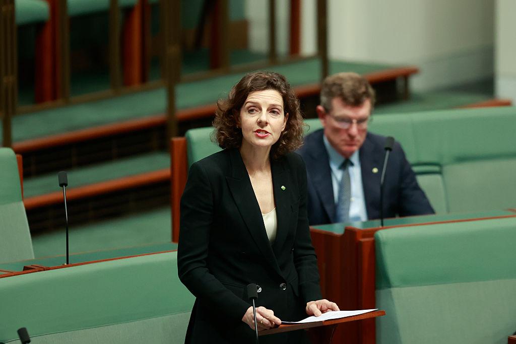 Independent "Teal" Member for Wentworth Allegra Spender speaks in the House of Representatives at Parliament House in Canberra, Australia on Jan. 19, 2026. (Hilary Wardhaugh/Getty Images)