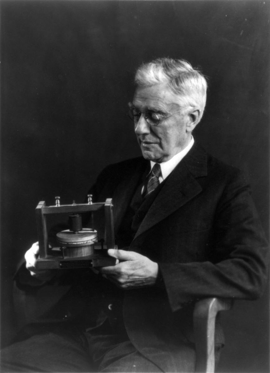 Thomas Watson in his later years, holding Bell's original telephone. Library of Congress. (Public Domain)