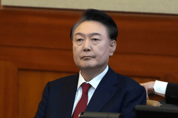 Impeached South Korean President Yoon Suk Yeol attends a hearing of his impeachment trial at the Constitutional Court in Seoul, South Korea, on Feb. 11, 2025. (Lee Jin-man/AP Photo)