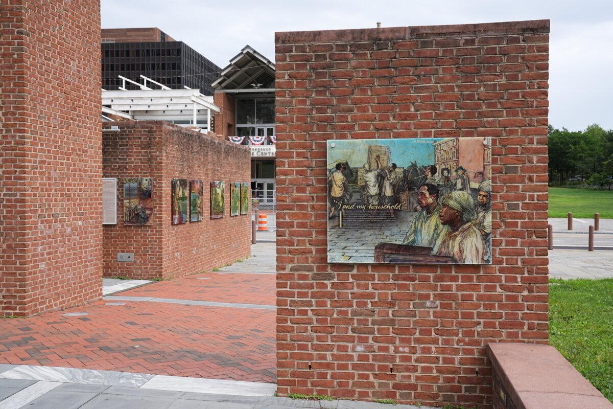 An informational panel is seen at President’s House Site in Philadelphia on Aug. 19, 2025. (Matt Rourke/AP Photo)