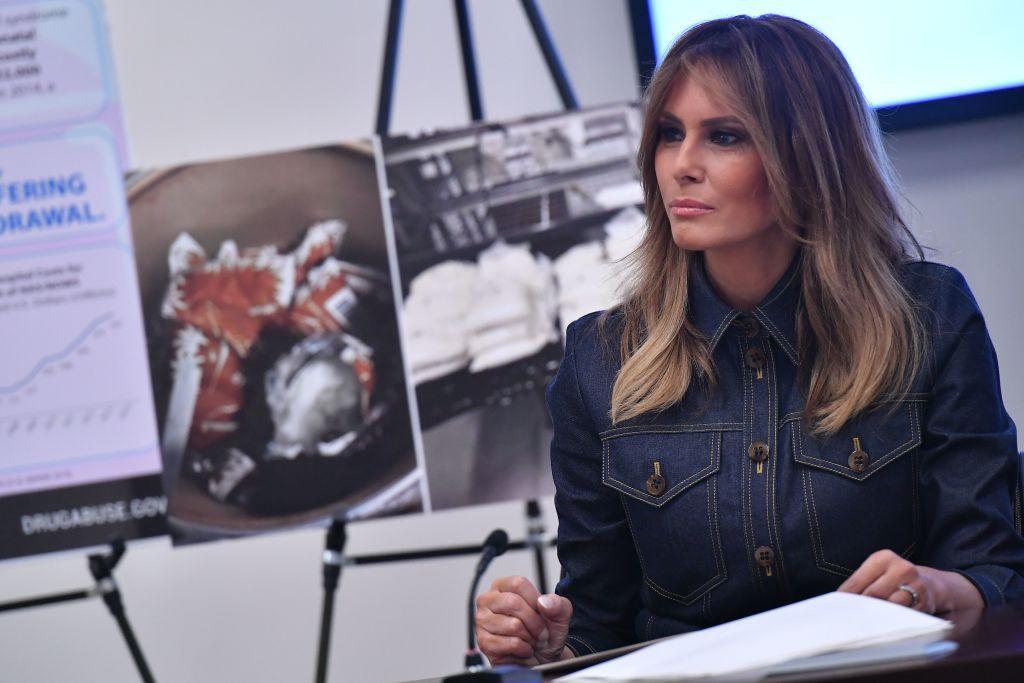 First Lady Melania Trump takes part in a briefing at the Office of National Drug Control Policy in Washington on Feb. 7, 2019. (Photo by Mandel Ngan/AFP via Getty Images)