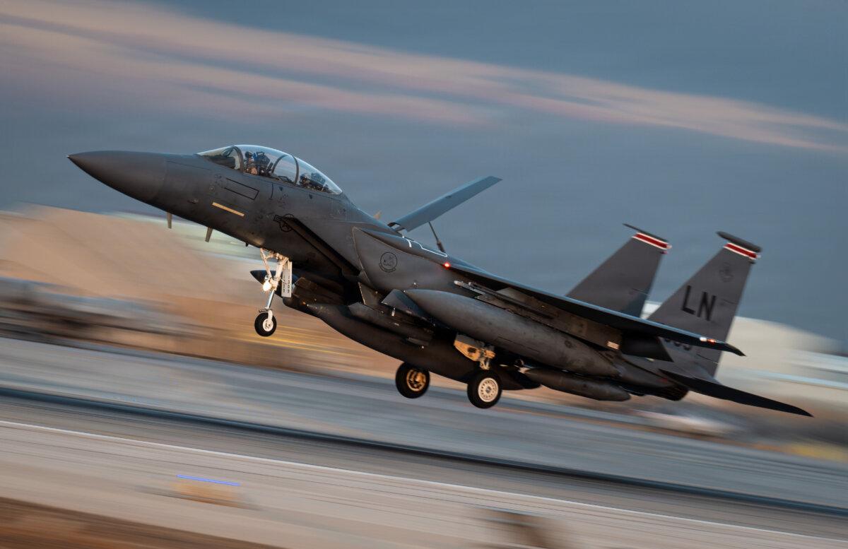 A U.S. Air Force F-15E Strike Eagle assigned to the 494th Expeditionary Fighter Squadron lands at a base in the Middle East on Jan. 18, 2026. (Courtesy of U.S. Central Command)