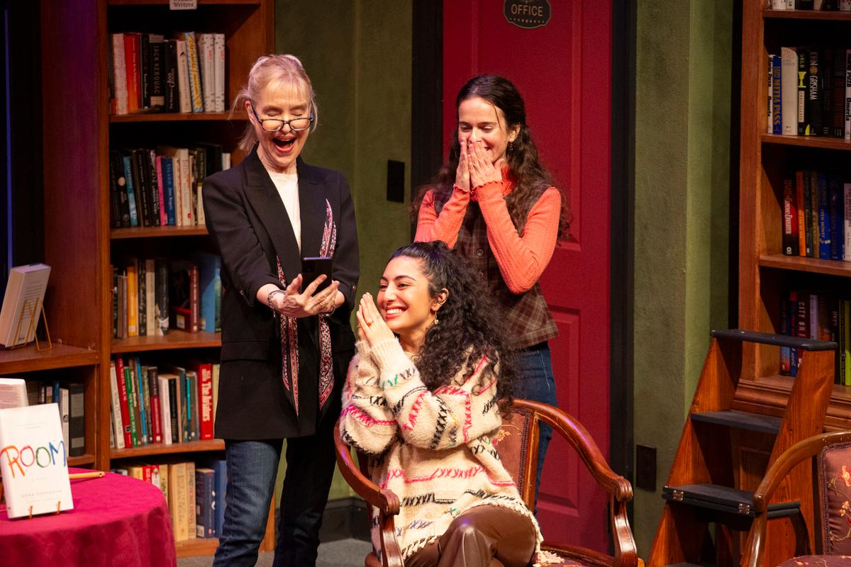(L–R) Carey (Janet Zarish), Brittany (Ari Derambakhsh), and Abby (Arielle Goldman), in "The Bookstore." (Hunter Canning)
