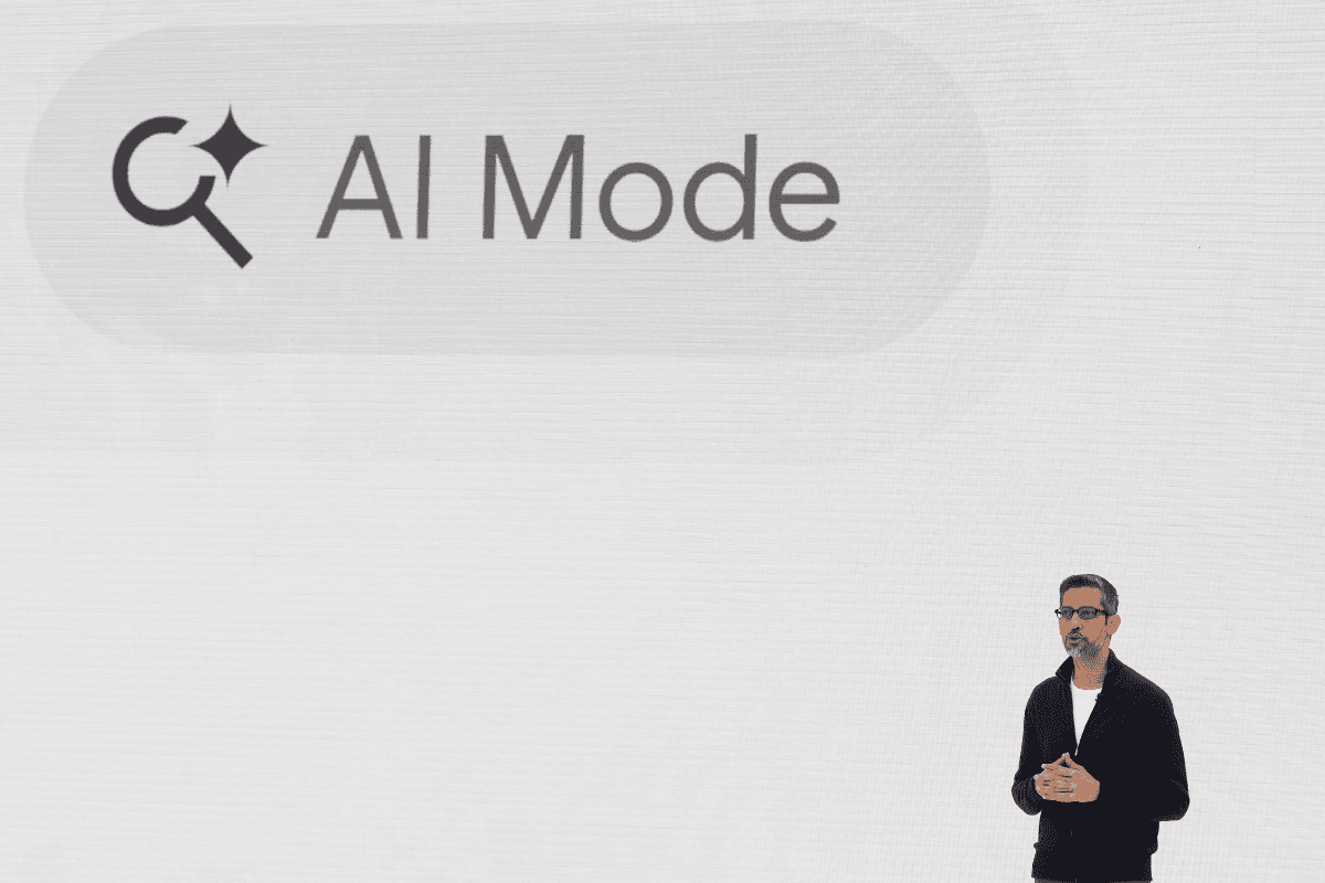 Alphabet CEO Sundar Pichai speaks at a Google I/O event in Mountain View, Calif., on May 20, 2025. (Jeff Chiu/AP Photo)