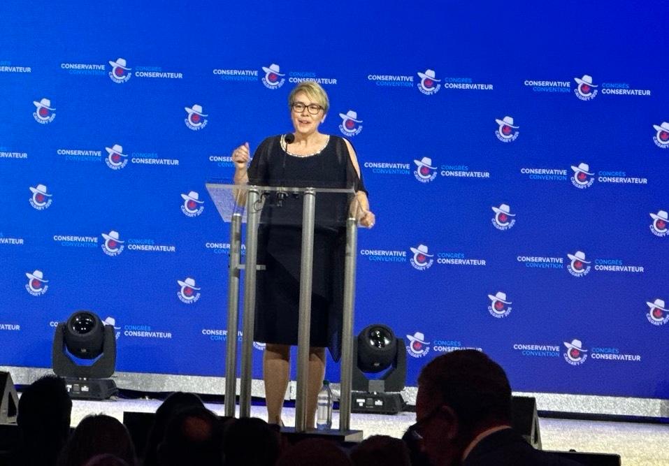 Conservative MP Carol Anstey speaks at the 2026 Conservative Party convention at the BMO Centre in Calgary on Jan. 29, 2026. (Omid Ghoreishi/The Epoch Times)